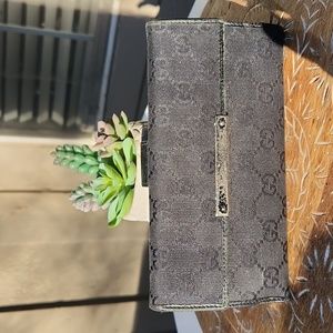 Gucci Double Snap Long Wallet - Black Monogram - canvas with leather trim
